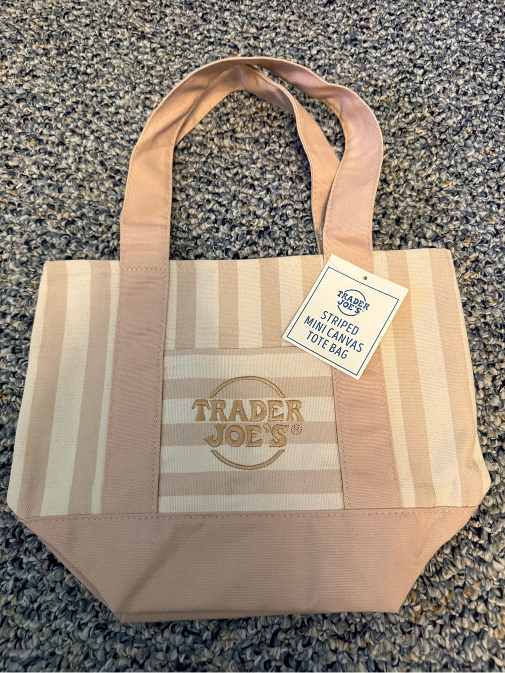NWT TRADER JOE’S Striped Mini Cavas Tote Bag Tan